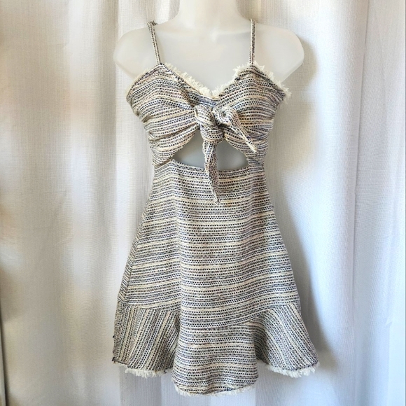 Katwalk Dresses & Skirts - New Katwalk Sparkly Woven Chic Striped Cutout Fringe Hem Dress Size S